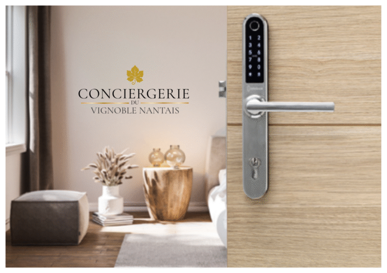 Porte d’entrée avec serrure connectée – appartement sécurisé de la Conciergerie du Vignoble Nantais